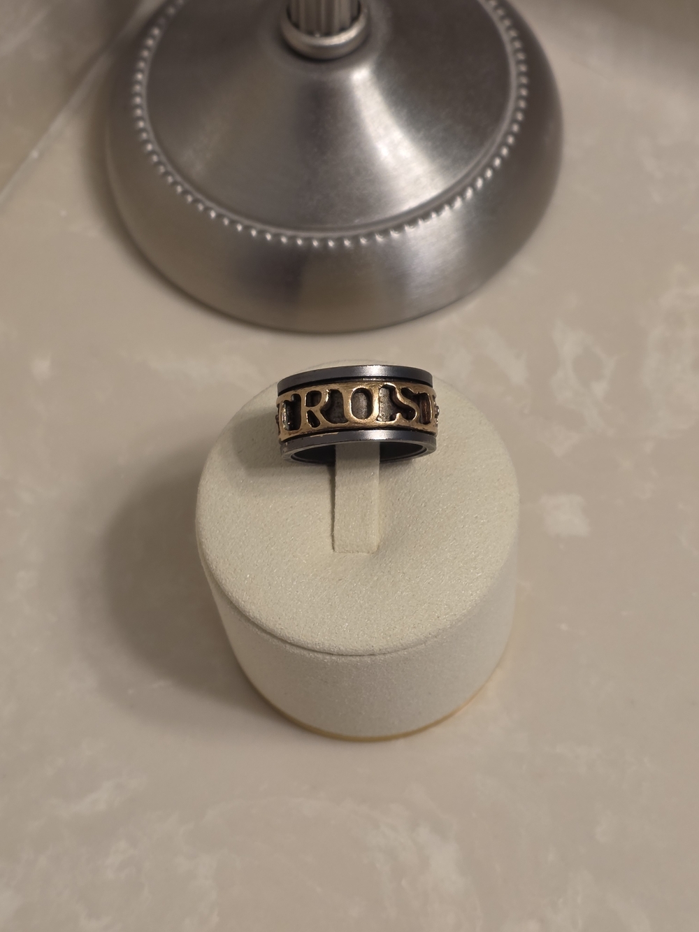 Men's Gunmetal and Rose Gold Trust God Ring Size 9